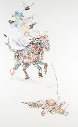 Laura Ball, War Horse and Rider (2011)
Watercolor On Paper
40h x 26w in (101.6h x 66.04w cm)