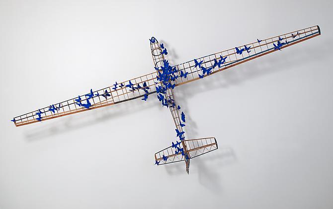 Paul Villinski, Passage 2 (2011)
Wood (NYC Police Line Barrier), Aluminum (found Cans), Flashe, Wire, Fasteners
64h x 128w x 15d in (162.56h x 325.12w x 38.1d cm)