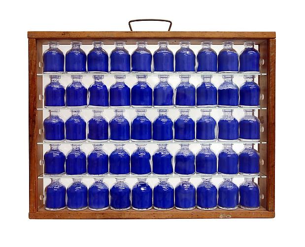 John Salvest, Portable Blue  (2010)
Wood, Glass, Dry Pigment
13.5h x 16w x 5.5d in (34.29h x 40.64w x 13.97d cm)
