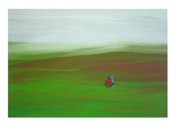 Marti Cormand, Umbrella (red on green), 2009
oil on paper,	 16 x 22 inches