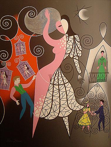 Alex Steinweiss (signed Piedra Blanca)
Pillars of Fire, circa 1977
Acrylic on Canvas
28 x 23.5 inches