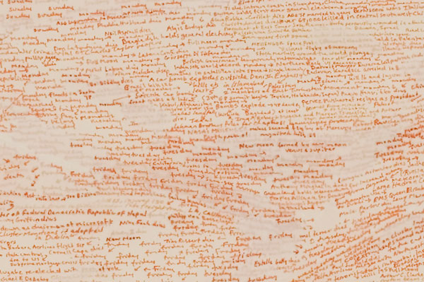 Annabel Daou, Repaired Landscape: Last Year (detail), 2009
Pen and repair tape on handmade paper, 17 x 17 inches