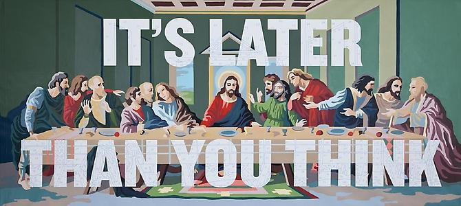 It's Later than You Think, 2010. 
Archival pigment and acrylic on canvas, 104 x 232 inches.