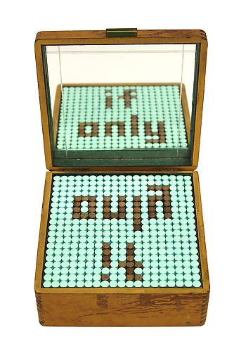 John Salvest, If Only (2012)
Wood, Mirror, Diet And Laxative Tablets
11h x 8w x 8d in (27.94h x 20.32w x 20.32d cm)