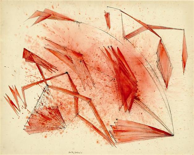 Dorothy Dehner 
Red Music, 1950 
Mixed media on paper
18 1/4 x 22 3/4 inches, DEHN_D_003