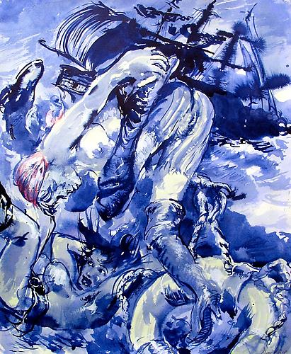 Behind the Ships Wake (2011)
Ink, Watercolor, Pastel On Paper
17h x 14w in (43.18h x 35.56w cm)