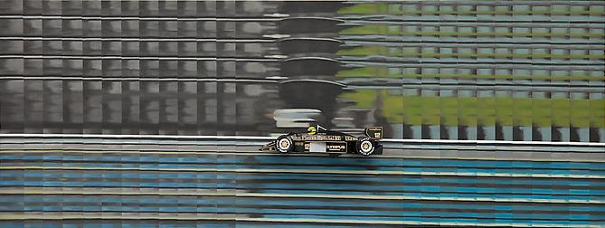 "97T 1985"
2010
Die cast metal, acrylic on canvas on panel
17 1/4 x 46 x 7 inches