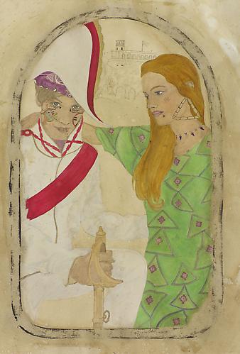 With Their Minds on The Pretty Things In Life.  Getting Props is A True Thug’s Wife.
 (2012)
Acrylic, Ink, Coffee, Tea On Paper
44h x 30w in (111.76h x 76.2w cm)