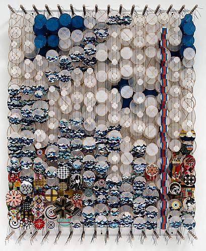 Winding from Pillar to Post
Acrylic, paper, bamboo, nylon
58 x 47 x 8 inches
