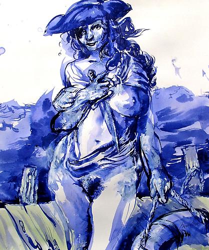Waiting for the Tide to Release Her (2011)
Ink, Watercolor, Pastel On Paper
17h x 14w in (43.18h x 35.56w cm)