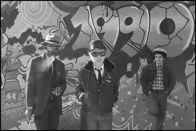 Fab 5 Freddy, Debbie Harry, and Lee Quinones, handball court at Pike and Cherry
1980
Silver Gelatin Print
16 x20 in. 
Ed. 25