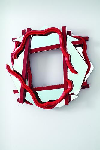 Heather Rowe
Carmine Mirror (for the Little House), 2011
wood, wallpaper, mirror, frames
26 x 28 x 7 inches