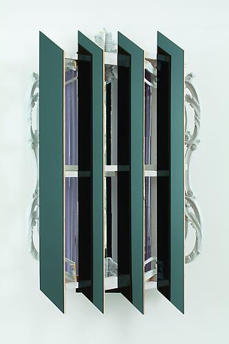 Heather Rowe
Cold Night, 2011
black mirror, wood, wallpaper, mirror, frames
54 x 36 x 14 inches