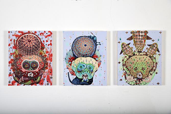  Ashes, Pollens,  &  Dirts , 2012
Acrylic on panel & cut out paper
Installation shot, 10 x 8 inches each