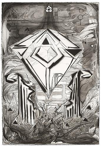 Max Razdow
 Interlude 3 (ruin / crystal) , 2012
Pen, ink, gesso on paper
22 x 15 inches