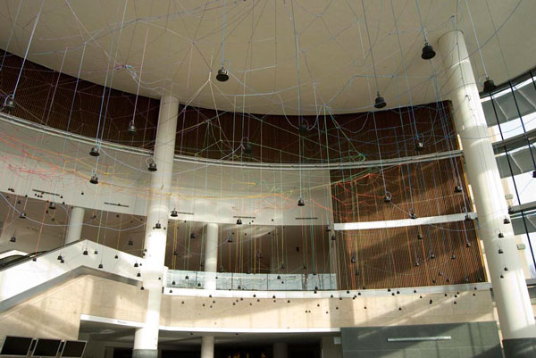  Terrain , 2007-8, installation view, Indianapolis Museum of Art, speakers, wire, electronics, computer software, 12-channel recorded and composed sound track, coverage dimensions variable between 900 and 1500 square feet