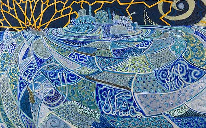 Hyperbolic, 2011
Acrylic and glitter on gessoed panel
70 x 48 x 3 in / 178 x 122 x 8 cm