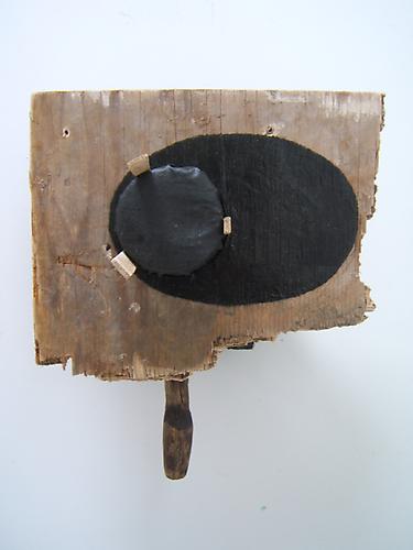 Paul Bowen, 2012
 Black Rhys , wood, fabric and asphaltum
15" x 13" x 7"