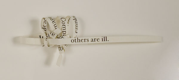 Stefana McClure, Of five mussel eaters, employees of the 2nd Artillery Company in Nice, two are dead, Armand and Geais; the others are ill. (A novel in three lines by Félix Fénéon) (detail), 2009
Cut paper, 10 x 7 inches