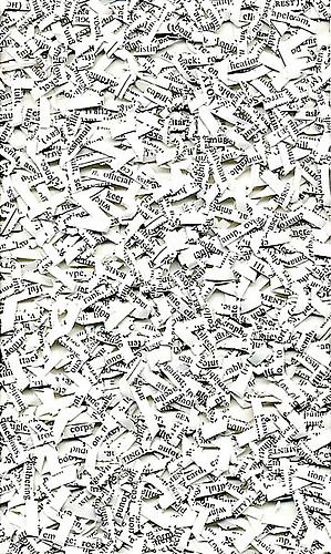 Stefana McClure, A (excerpt from the New Roget’s Thesaurus in Dictionary Form) (detail), 2009
Cut paper, 10 x 7 inches