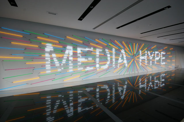 Media Hype, 2011
installation
fluorescent tube lights and light filters
62 feet x 10 feet wall
