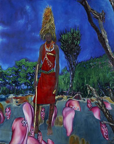  Mie, Maasai Warrior 
Min Hyung, 2011
oil on canvas on board 
48 x 60 inches