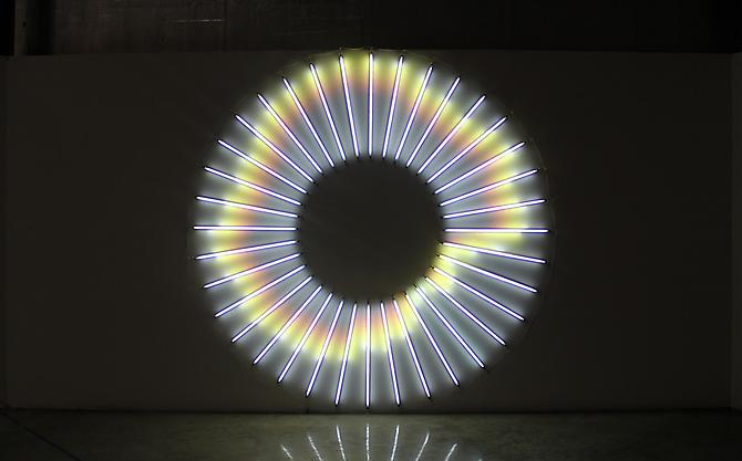 Nasdaq - Recursive Loop, 2012
fluorescent lights and color filters
86 1/2 inches