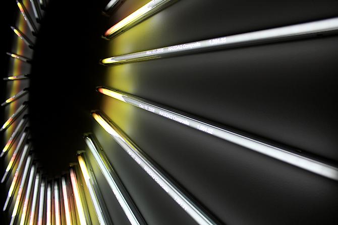 Nasdaq - Recursive Loop (detail), 2012
fluorescent lights and color filters
86 1/2 inches