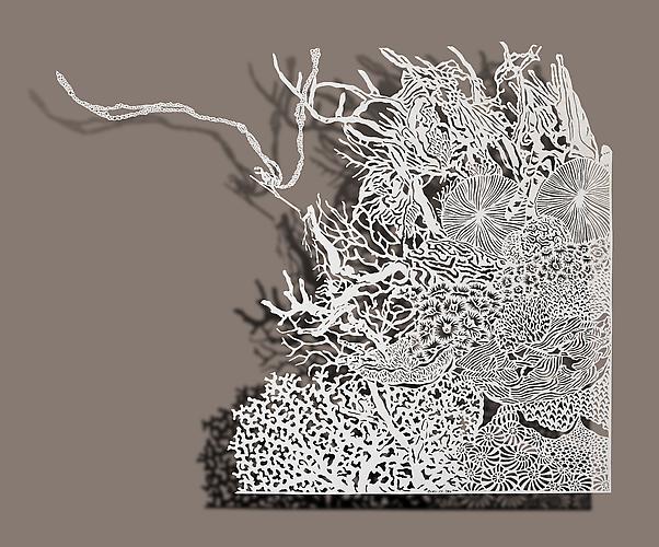 Painting Coral, 2012
Cut paper, Chinese xuan (rice) paper on silk
20x16 inches