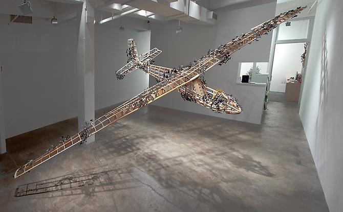 Paul Villinski, Passage, 2011
Salvaged wood, found aluminum cans, wire, soot, steel
3’-2” x 15’-4” x 33’
