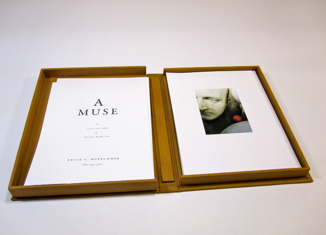 Erick Hufschmid
 A Muse - A Visit to the Studio of Varujan Boghosian , 2011
Leather (shown) or cloth clamshell box containing 18 Archival Pigment Prints on Hahnemuhle German Etching 80 lb. paper with accompanying texts. Edition of 18.