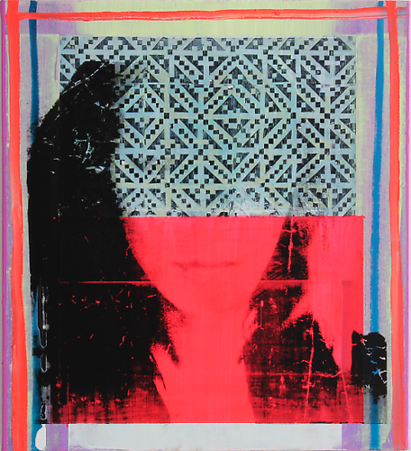 “Mie!” 
Kristen Schiele, 2011
oil on canvas with silkscreen
18 x 20 inches
