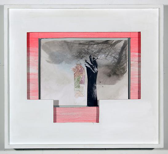  Smoke Me Tender You Beast , 2011, transfer, graphite, collage in custom shadow box, 19 x 21 x 4 inches