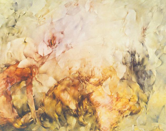  Midi et demi (Half Past Noon), 1956–57 			
Oil on canvas, 51 1/4 x 63 3/4 in.
Signed twice on the verso: “midi et demi  Dorothea Tanning”
Pennsylvania Academy of Fine Arts, Philadelphia