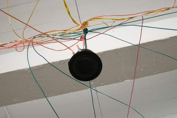  Terrain , 2007-8, detail, Josée Bienvenu Gallery, speakers, wire, electronics, computer software, 12-channel recorded and composed sound track, coverage dimensions variable between 900 and 1500 square feet