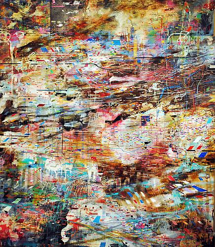 VORTEX | ENCAUSTIC, OIL, ACRYLIC, INK, PAPER ON CANVAS | 62 X 76 INCHES | 2011