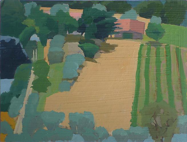 Celia Reisman, 2012
 Green Door Shed , oil on silk panel
8" x 10.25"