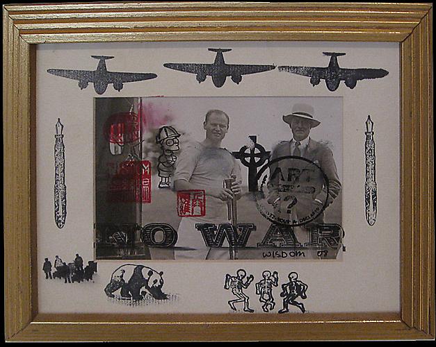 Norton Wisdom
No War, FDR, 2008
Found prints, painted and stamped with water-based paints
10 x 12 inches