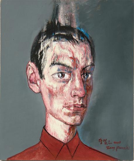 Zeng Fanzhi, "Portrait 08-7-3" 
2008
Oil on canvas
19 1/4 x 16 1/8 inches (49 x 41 cm)