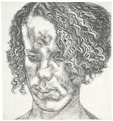 Lucian Freud, "Girl with Fuzzy Hair," 2004
Etching on Somerset white paper, signed with initials in pencil, number 5/46 (plus 12 artist's proofs), published and distributed by Acquavella LLC with full margins
Sheet: 26 1/4 x 22 1/4 inches, Plate: 17 3/4 x 14 7/8 inches Image