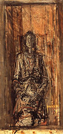ALBERTO GIACOMETTI
"Portrait de Femme"
1949
Oil on canvas laid down on board
17 3/4 x 8 3/8 inches (45 x 21.5 cm)