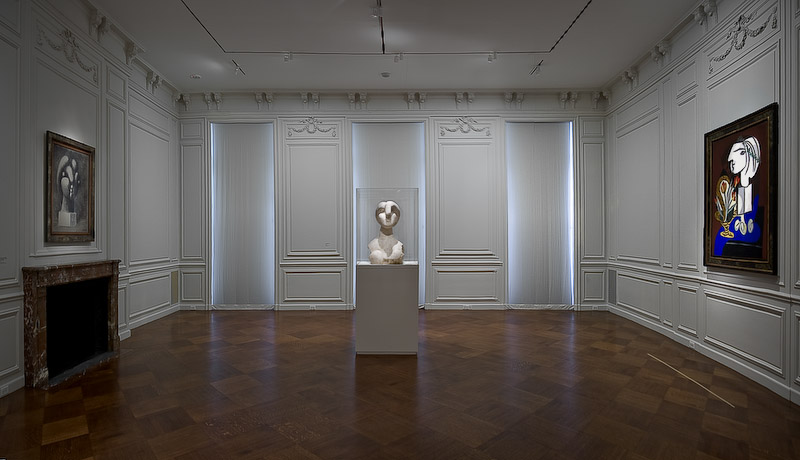 From left to right: "Sculpture of a Head: Marie-Thérèse," Fondation Beyeler, Riehen/Basel; "Bust of a Woman;" "Still Life with Tulips," Private Collection