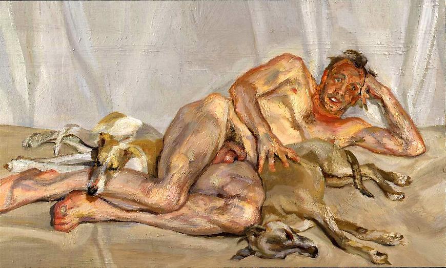 Lucian Freud, "David, Pluto and Eli"
2001, Oil on canvas
10 1/8 x 16 1/2 inches