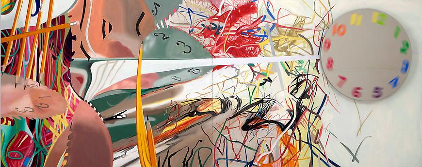 James Rosenquist, "Time Stops the Face Continues," 2008
Oil on canvas with motorized painted mirror (spinning)
60 x 150 x 6 1/2 inches