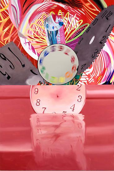 James Rosenquist, "Time Stops but the Clock Disappears," 2008
Oil on canvas with motorized painted mirror (spinning)
84 x 56 x 5 1/2 inches