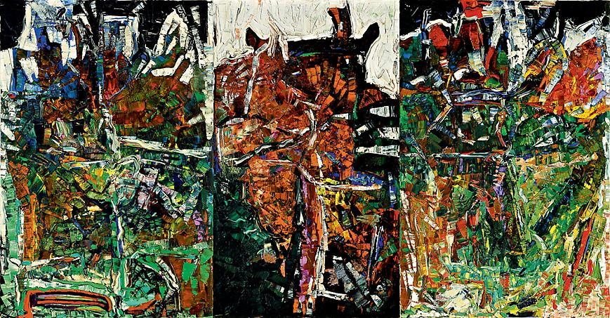 Jean Paul Riopelle, "Les Picandeaux"
1967
Oil on canvas in three panels
77 x 147 inches (195 x 374 cm)