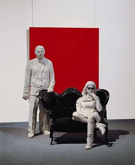 George Segal, "Portrait of Robert and Ethel Scull," 1965. Oil on canvas, plaster, wood chair with cloth, 96 x 72 x 72 inches. Aichi Prefectural Museum of Art, Nagoya, Japan. Art © The George and Helen Segal Foundation / Licensed by VAGA, New York, NY