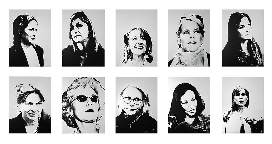The Bruce High Quality Foundation
"The Wives"
2012
Silkscreen, paint on mirror
Ten panels, each 40 x 30 inches
Image courtesy the artist and Vito Schnabel