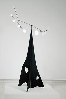 Alexander Calder, "Model for Rosenhof," 1952, painted steel sheet, wire, rod, bolts and aluminum sheets, 9 suspended elements, 67 x 37 x 24 1/4 inches Image
