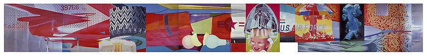 James Rosenquist, "F-111"
1964-65. Oil on canvas with aluminum, twenty-three sections, 10 x 86' (304.8 x 2621.3 cm). Gift of Mr. and Mrs. Alex L. Hillman and Lillie P. Bliss Bequest (both by exchange). © 2011 James Rosenquist/Licensed by VAGA, New York, NY